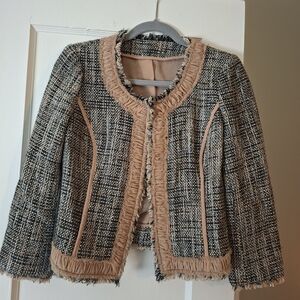 Ivanka Trump Black and Blush Tweed Fringe Jacket